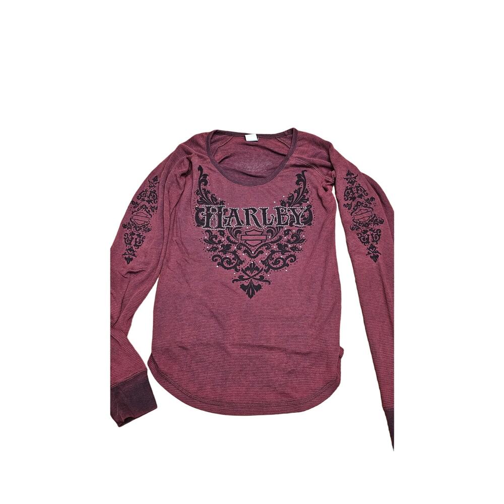 Maroon BLING Y2K Thermal Harley Davidson graphic Long‎ sleeve shirt